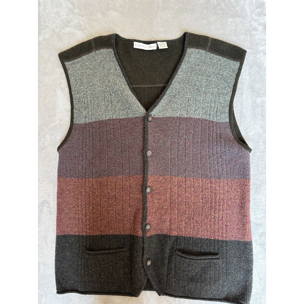 Geoffrey Beene Mens XL Lambswool Sweater Vest Vintage Grandpa Core